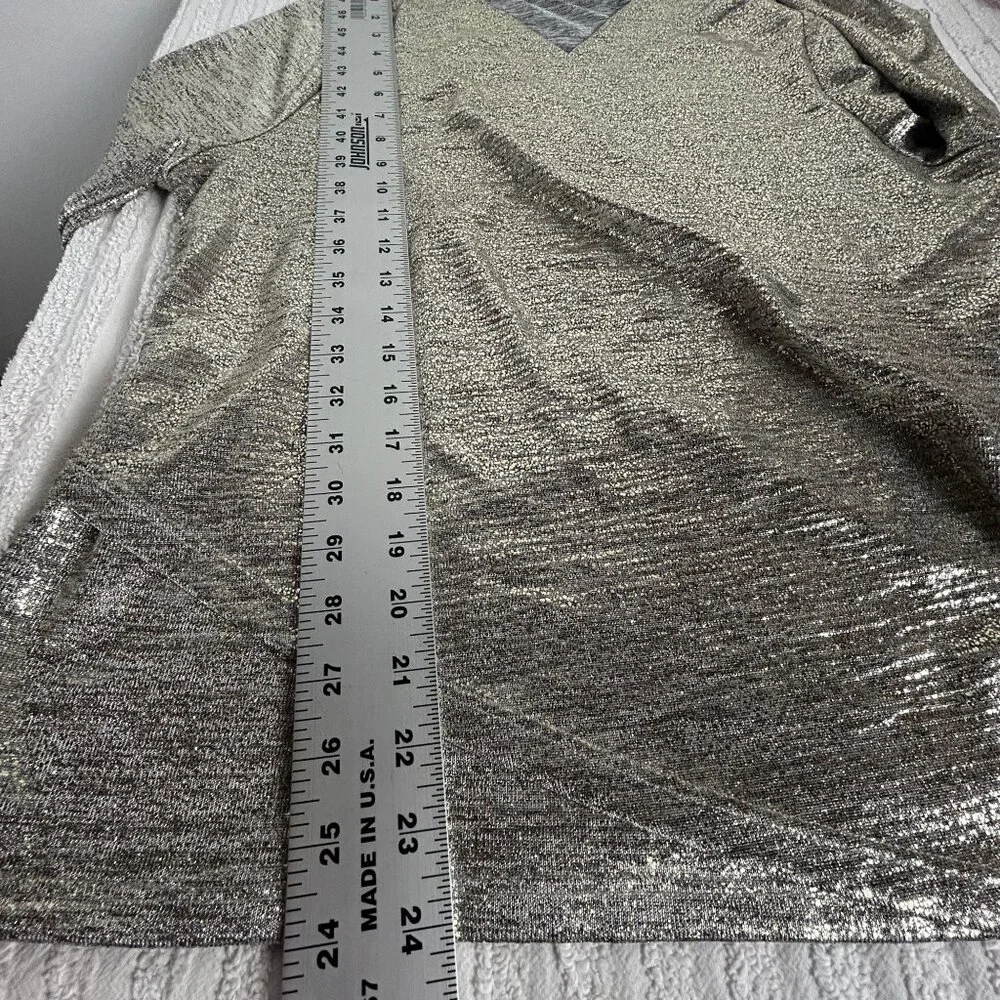Soft Surroundings Women Metallic Silver Long Sleeve Surplice Wrap Top Large NWOT - Picture 7 of 7